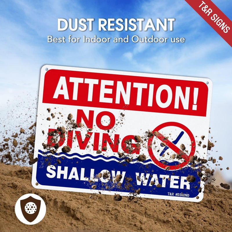 TR No Diving Sign Shallow Water - 2 Pack - 10"x7" .040 Rust Free Heavy Aluminum, Reflective, Waterproof, Weatherproof and Fade Resistant, 4 Pre-drilled holes, Easy to Mount - Image 5